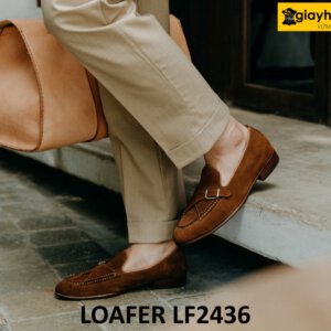 Giày da lộn nam màu nâu trẻ trung cao cấp loafer LF2436 004