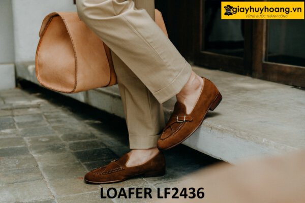 Giày da lộn nam màu nâu trẻ trung cao cấp loafer LF2436 004