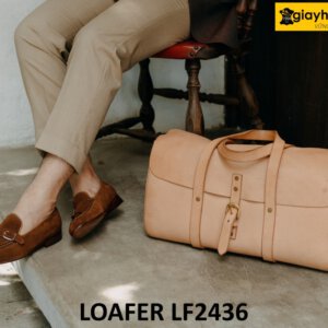 Giày da lộn nam màu nâu trẻ trung cao cấp loafer LF2436 003