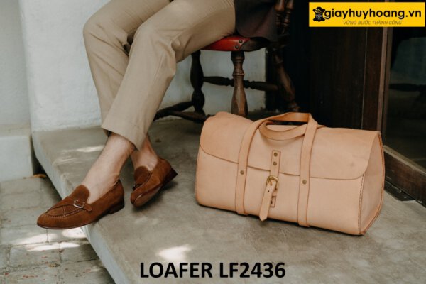 Giày da lộn nam màu nâu trẻ trung cao cấp loafer LF2436 003