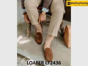 Giày da lộn nam màu nâu trẻ trung cao cấp loafer LF2436 001