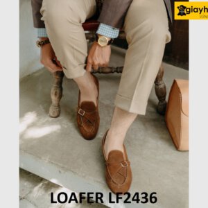 Giày da lộn nam màu nâu trẻ trung cao cấp loafer LF2436 001