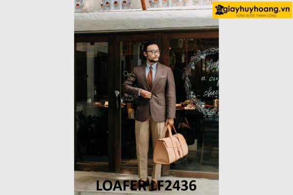 Giày da lộn nam màu nâu trẻ trung cao cấp loafer LF2436 002