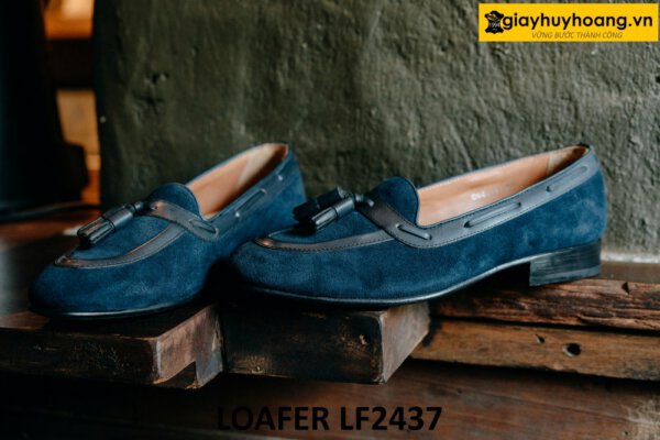Giày lười nam da lộn có chuông màu xanh navy Loafer LF2437 001
