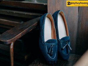 Giày lười nam da lộn có chuông màu xanh navy Loafer LF2437 004