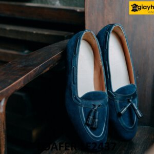 Giày lười nam da lộn có chuông màu xanh navy Loafer LF2437 004