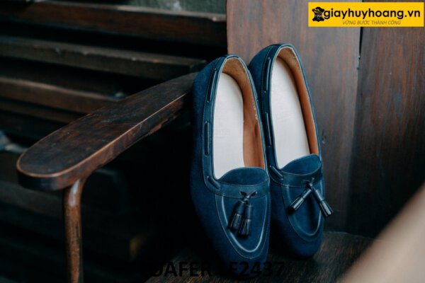 Giày lười nam da lộn có chuông màu xanh navy Loafer LF2437 004
