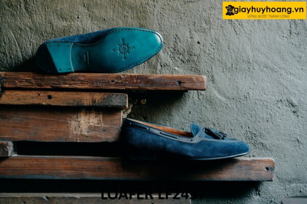 Giày lười nam da lộn có chuông màu xanh navy Loafer LF2437 003