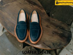 Giày da lộn màu xanh navy cao cấp Loafer LF2438 001