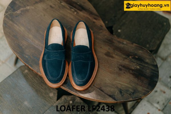 Giày da lộn màu xanh navy cao cấp Loafer LF2438 001