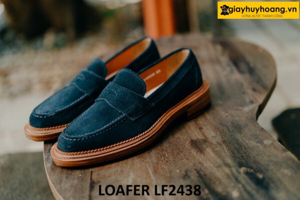 Giày da lộn màu xanh navy cao cấp Loafer LF2438 003