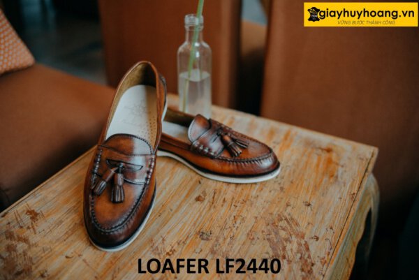 Giày lười nam có chuông đế cao su trắng mỏng Loafer LF2440 005
