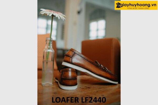 Giày lười nam có chuông đế cao su trắng mỏng Loafer LF2440 004