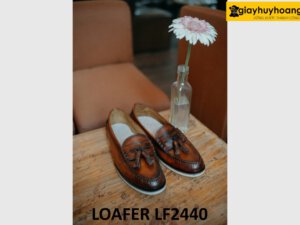 Giày lười nam có chuông đế cao su trắng mỏng Loafer LF2440 002