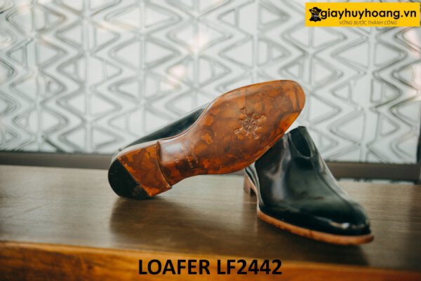 Giày lười da bóng kính màu đen cá tính loafer LF2442 003