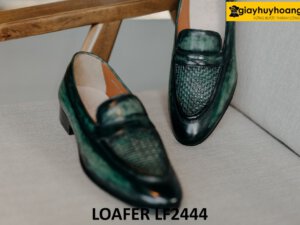 Giày lười da nhuộm màu thủ công xanh lá loafer LF2444 004