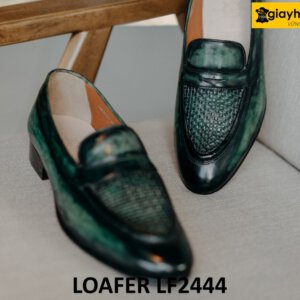 Giày lười da nhuộm màu thủ công xanh lá loafer LF2444 004
