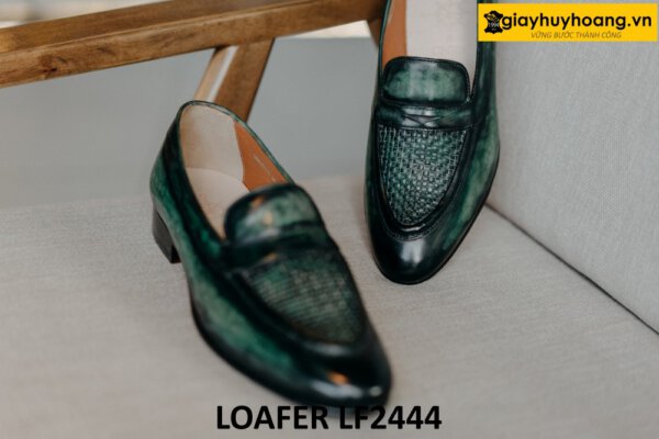 Giày lười da nhuộm màu thủ công xanh lá loafer LF2444 004