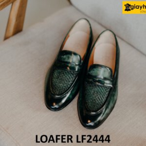 Giày lười da nhuộm màu thủ công xanh lá loafer LF2444 001