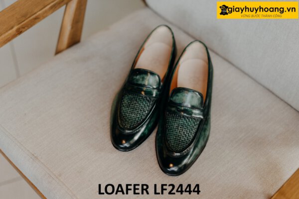 Giày lười da nhuộm màu thủ công xanh lá loafer LF2444 001