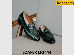 Giày lười da nhuộm màu thủ công xanh lá loafer LF2444 003