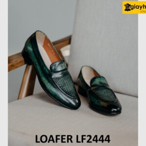 Giày lười da nhuộm màu thủ công xanh lá loafer LF2444 003