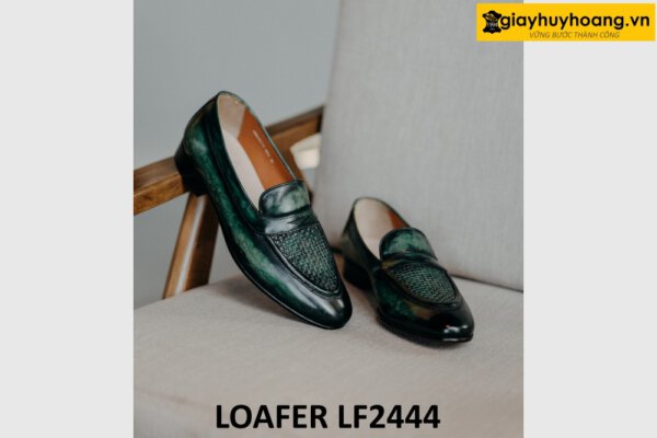 Giày lười da nhuộm màu thủ công xanh lá loafer LF2444 003