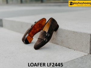 Giày lười da lộn màu nâu hai khóa monkstrap loafer LF2445 005