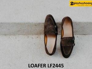 Giày lười da lộn màu nâu hai khóa monkstrap loafer LF2445 004