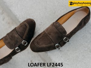 Giày lười da lộn màu nâu hai khóa monkstrap loafer LF2445 003