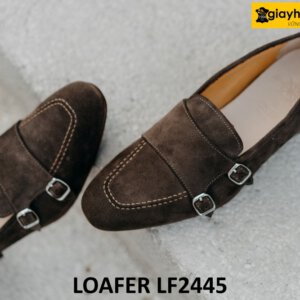 Giày lười da lộn màu nâu hai khóa monkstrap loafer LF2445 003