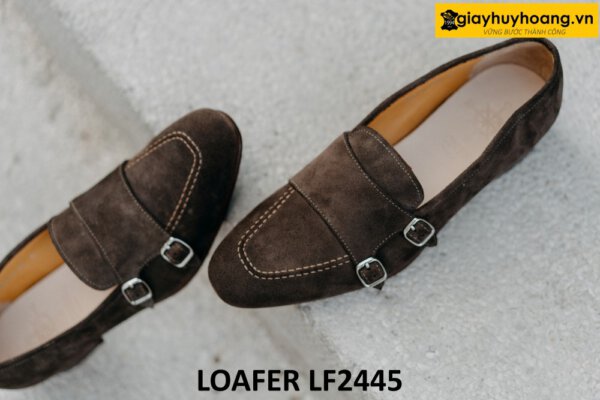 Giày lười da lộn màu nâu hai khóa monkstrap loafer LF2445 003