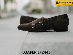 Giày lười da lộn màu nâu hai khóa monkstrap loafer LF2445 002