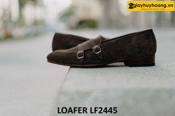 Giày lười da lộn màu nâu hai khóa monkstrap loafer LF2445 002