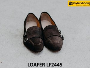 Giày lười da lộn màu nâu hai khóa monkstrap loafer LF2445 001