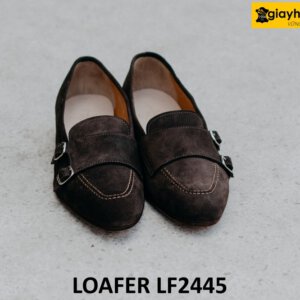 Giày lười da lộn màu nâu hai khóa monkstrap loafer LF2445 001