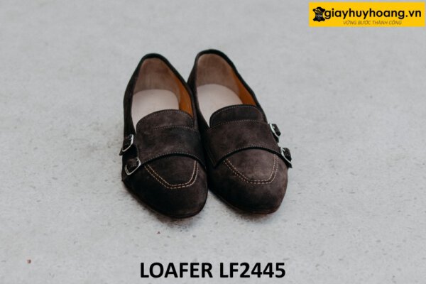 Giày lười da lộn màu nâu hai khóa monkstrap loafer LF2445 001