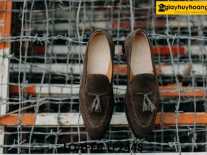 Giày da lộn nâu lười nam có chuông loafer LF2448 001