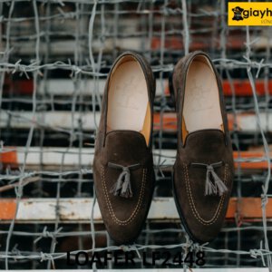 Giày da lộn nâu lười nam có chuông loafer LF2448 001