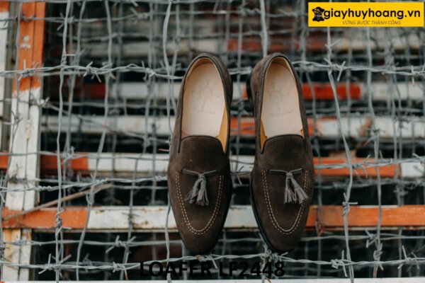 Giày da lộn nâu lười nam có chuông loafer LF2448 001