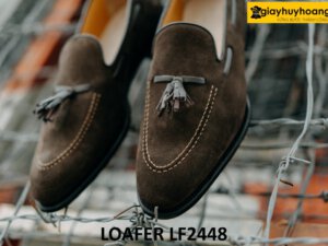 Giày da lộn nâu lười nam có chuông loafer LF2448 004