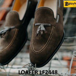 Giày da lộn nâu lười nam có chuông loafer LF2448 004