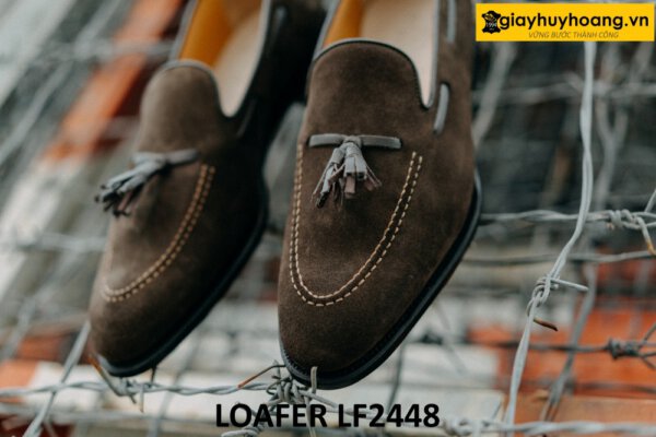 Giày da lộn nâu lười nam có chuông loafer LF2448 004