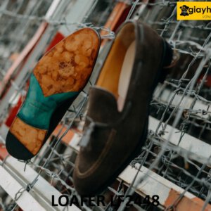 Giày da lộn nâu lười nam có chuông loafer LF2448 003
