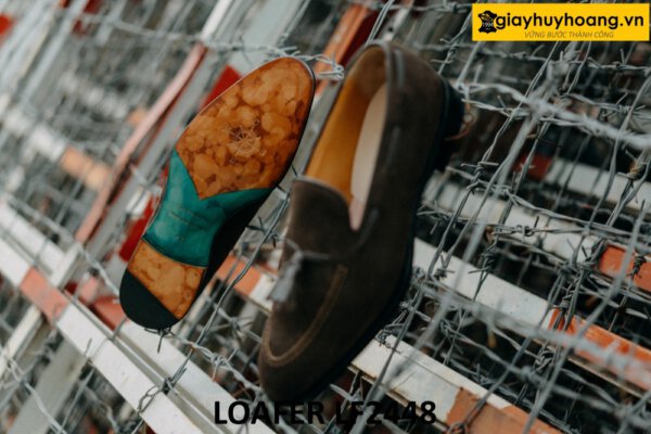Giày da lộn nâu lười nam có chuông loafer LF2448 003