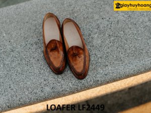 Giày lười da nam có nơ đế da bò cao cấp loafer LF2449 003