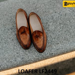 Giày lười da nam có nơ đế da bò cao cấp loafer LF2449 003