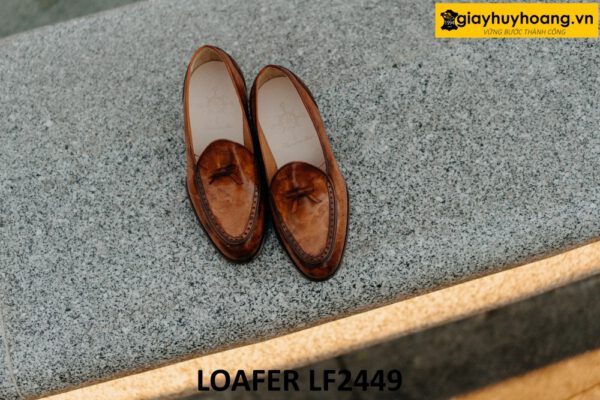 Giày lười da nam có nơ đế da bò cao cấp loafer LF2449 003