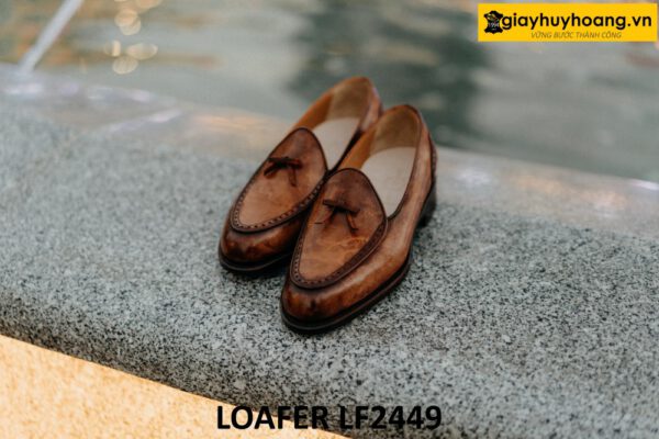 Giày lười da nam có nơ đế da bò cao cấp loafer LF2449 001