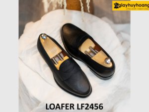Giày lười nam màu đen da vân saffiano loafer LF2456 004
